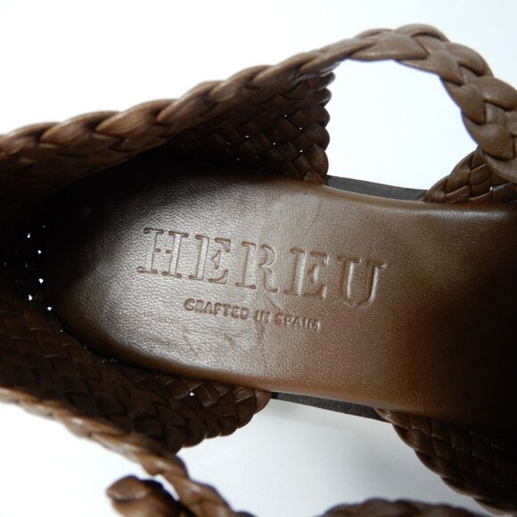 HEREU Serra Woven Square Toe Flat Sandals Size 36 5.5 Brown Leather NEW - Picture 10 of 16